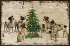 Christmas Dogs and Tree Aged Look Vintage Image, Printed on New Metal Sign