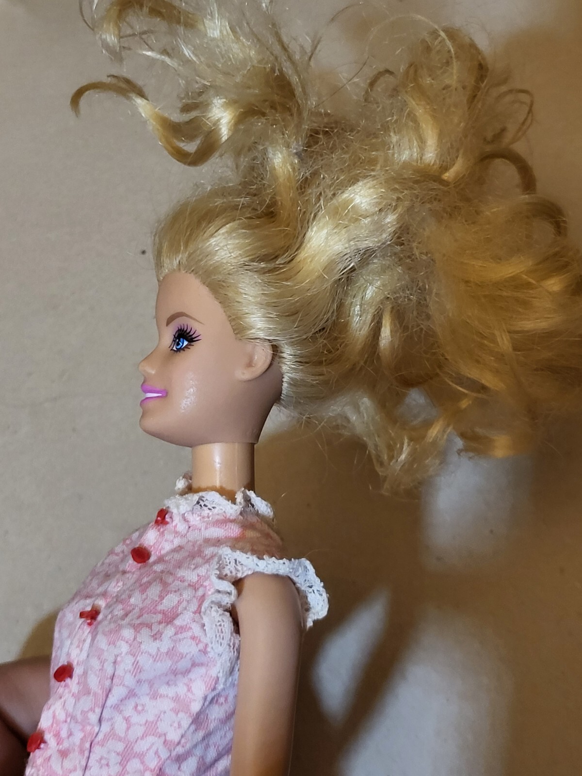 Barbie Doĺl Pink Floral Flower Sun Dress Clone or Handmade ooak C298G