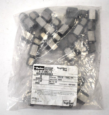 Lot of 20 Parker Ferulok Female Pipes 24° Flareless Fitting Heavy Bite 8-8 GBU-S