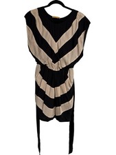 Alice + Olivia Silk Black and Cream Chevron Stripe Mini Dress Size S Designer