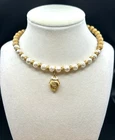 VINTAGE MIRIAM HASKELL CHOKER GOLD TONE BEADS AND PEARLS WIRED FLEX  - SIGNED
