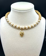 VINTAGE MIRIAM HASKELL CHOKER GOLD TONE BEADS AND PEARLS WIRED FLEX  - SIGNED