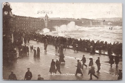 Alte Postkarte Douglas Isle of Man IOM Stormy Sea High Waves Promenade 1931