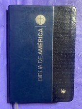Biblia de America Blue Leather Indexed Silver Gilded Pages Spanish RARE