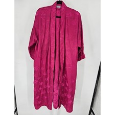 Vintage Valerie Stevens Womens Sz L Midi Length Satin Robe Bright Pink