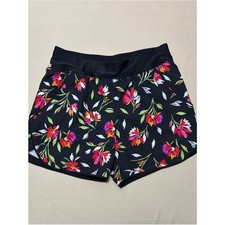 Lands' End Black Floral Athletic Quick Dry Swim Shorts Women's Size 10