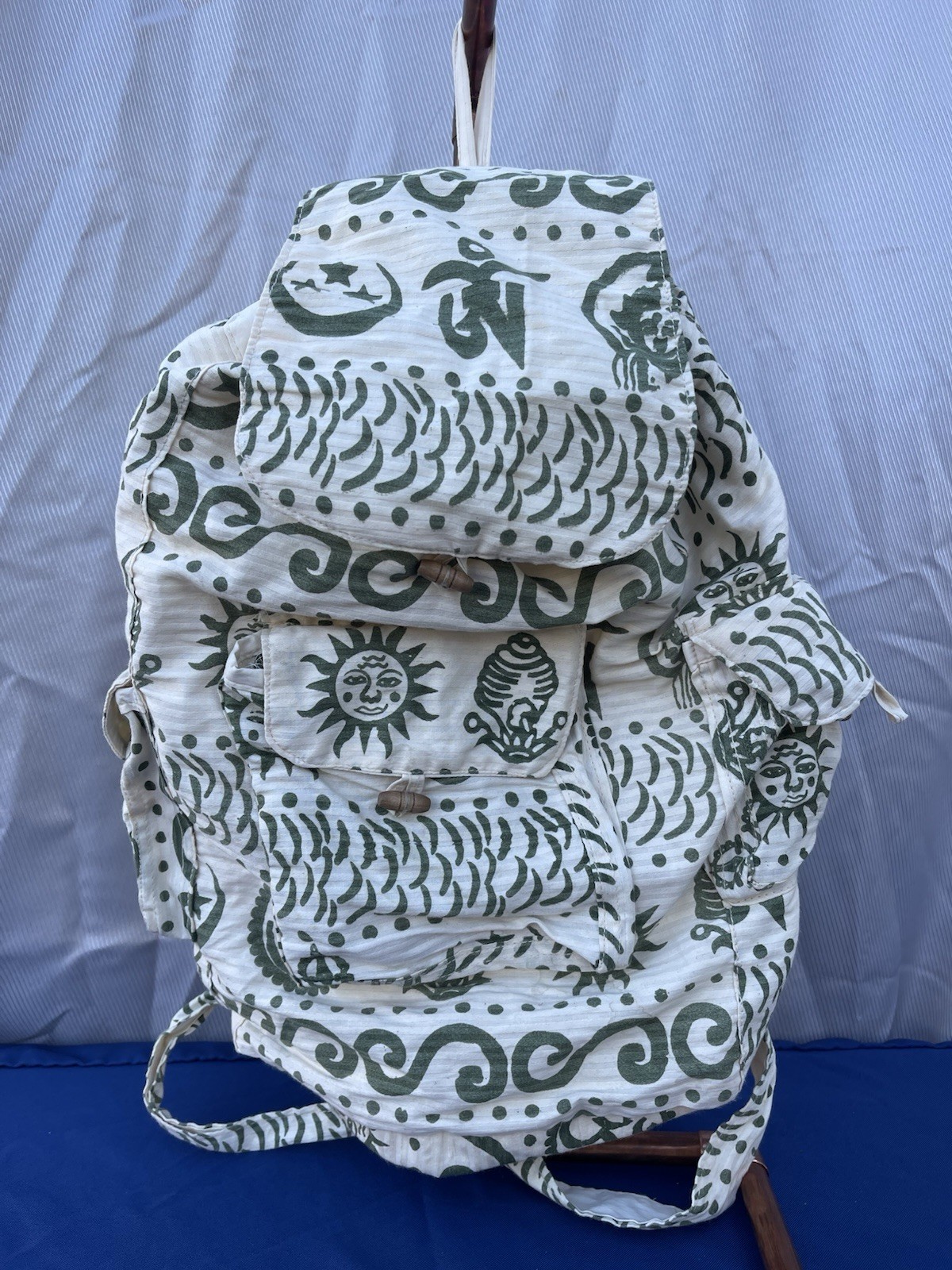 Boho Lightweight Drawstring Cotton Backpack Cream… - image 2