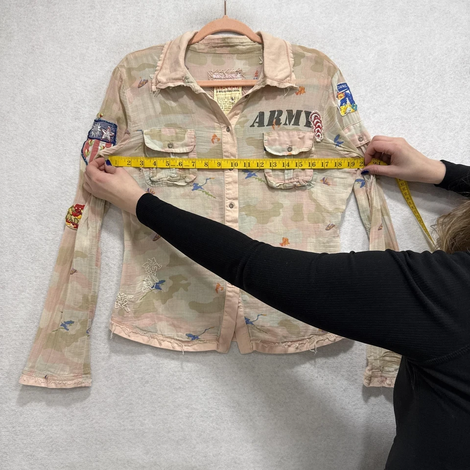 Da-Nang Camisa Chaqueta Mujer Mediana Rosa Camuflada Ejército Parche Encaje Bordado Boho Foto 3 de 4