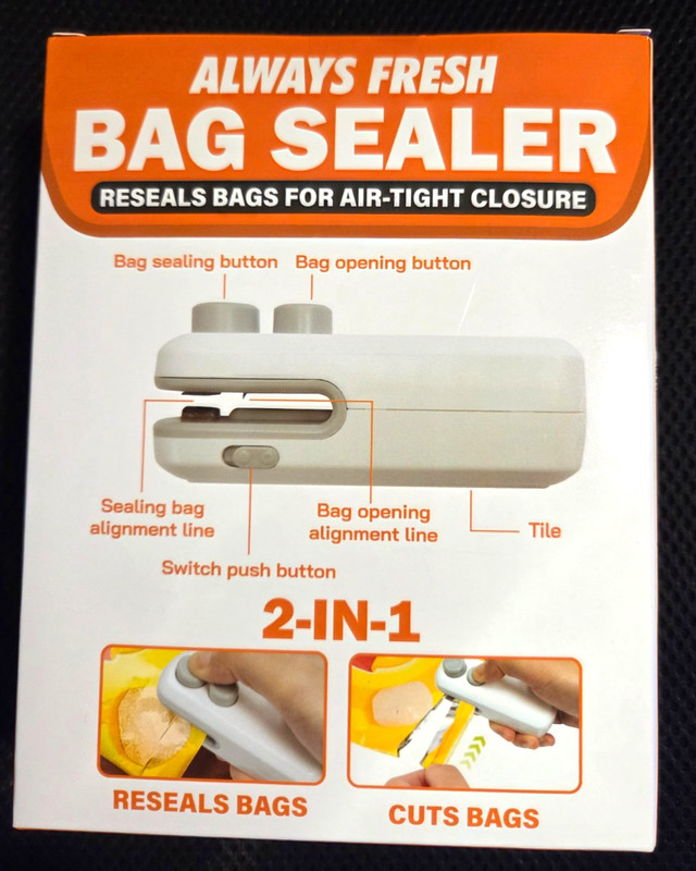 ALWAYS FRESH BAG SEALER 2 in 1 RESEALS BAGS & CUTS BAGS