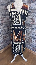 Vintage Classic Woman Multicoloured Floral Tribal Button Wrap Dress Size UK 12
