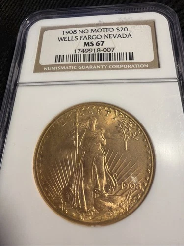 1908 NO MOTTO Saint-Gaudens $20 NGC MS67