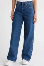 Blanknyc The Franklin Star Studded Ribcage Wide Leg High Waist Jeans Sz 26 Blue