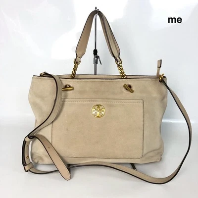 TORY BURCH Tote Sac À Chaîne Logo 2way Pour Femme Beige Avec Sangle Authentique - Photo 1/4