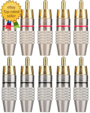 10Pack RCA Male Plug Solder, Gold Audio Video Cable Adapter Connector for Speake