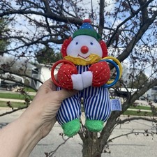 Vintage Eden Plush Primary Color Clown Doll Baby Toy Rings