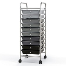 10 Drawers Storage Trolley Cart Rolling Utility Cart Office Home Organizer