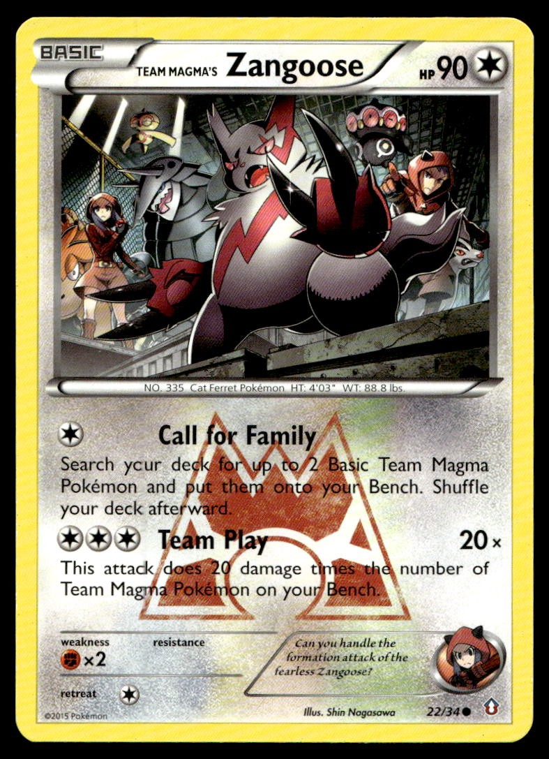 Team Magma's Zangoose Double Crisis Common 22/34 2015 Pokemon TCG