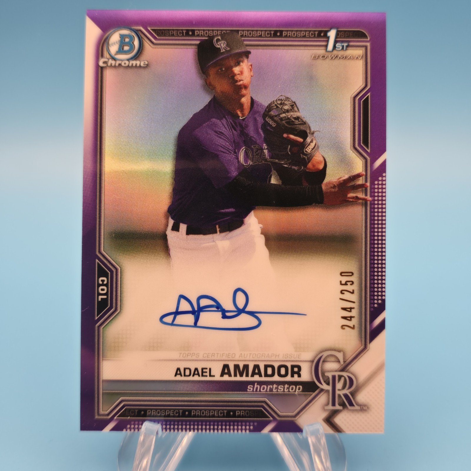 2021 Bowman Chrome Adael Amador Auto 1st Pros. Purple Refractor /250 Rockies