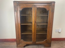 Vintage Solid Oak Glazed Display Cabinet / Bookcase