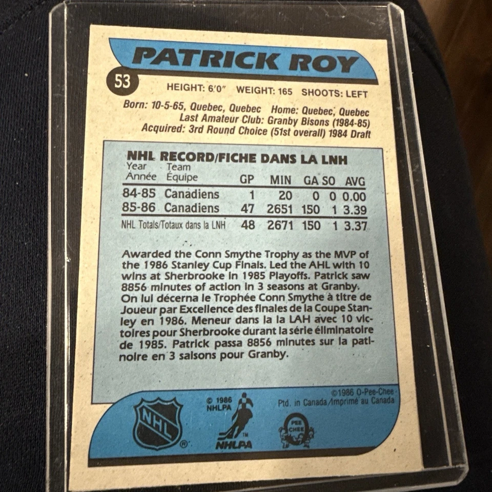 1986-87 O-Pee-Chee - Patrick Roy #53 (RC) - Image 2 of 2
