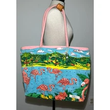 Paul Brent Coastal Life Sun N Sand Flamingos Canvas Tote Bag Water Resistant