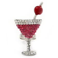 Large Dazzling Crystal 'Cocktail' Ring In Rhodium Plating - Adjustable