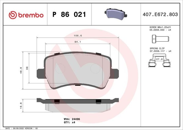 Brembo Bremsbelagsatz, Scheibenbremse P 86 021 FüR Volvo Land Rover-image