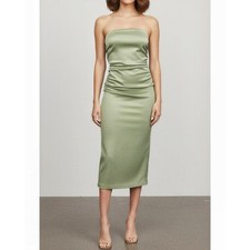 $198 NWT BHLDN Selena Strapless Stretch Satin Midi Dress, Sage, Medium
