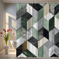 Geometric 3D Marble Block Shower Curtain Modern Abstract Bathroom Decor