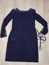 Lauren Ralph Lauren Navy Blue Knit Dress M Long Sleeve Gold Button...
