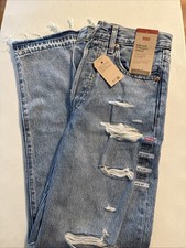 LEVI'S Womens Sz 27 x 27 Ribcage Straight Ankle Distressed Button-Fly Jeans NWT