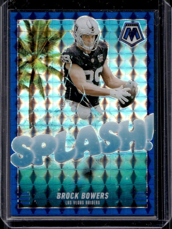2025 Panini Mosaic Brock Bowers Splash Blue Prizm #/99 Raiders