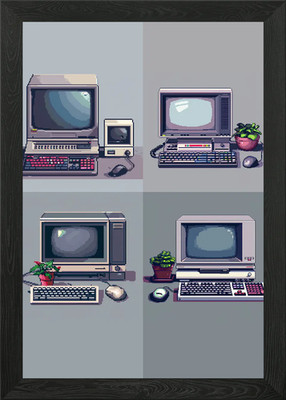 Pixel Art 8 Bit Computer gerahmtes Wandbild Poster Leinwanddruck Bild