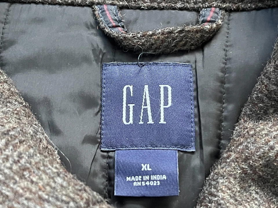 Gap шерстяная смесь пальто мужской XL елочка полный молнии с подкладкой воротник винтажный Y2K - Изображение 4 из 4