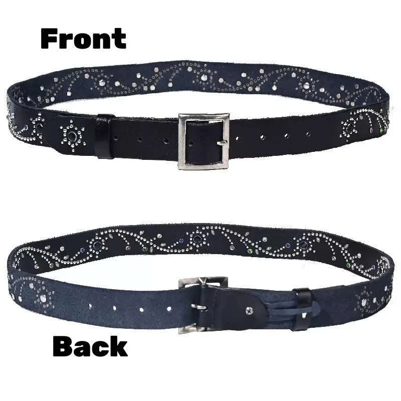 Cinturón de Cuero Real Metal Pesado Remache Tachonado Cinturón Unisex Punk Cintura Hecho a Mano Foto 4 de 4