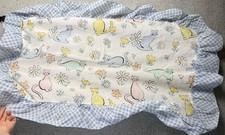 Vintage 80s/90 Baby Bedding Crib Mattress Cover Sheet Blue Gingham Floral Cats