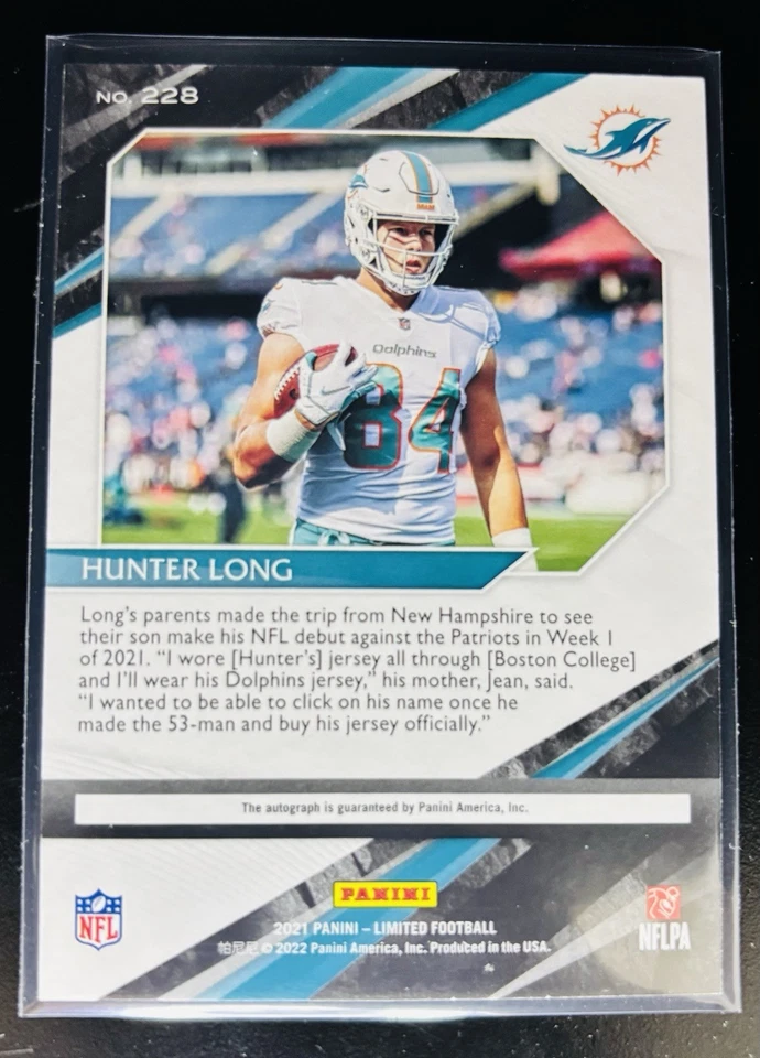Hunter Long 2021 Panini Limited Rookie RC Autograph Auto /99 #228 Miami Dolphins - Image 2 of 2