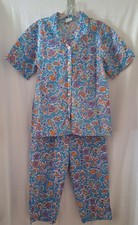 Vintage 1980s Jantzen 2 Piece Capri Pant Set Nautical Fish Blue Size 14
