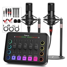 Podcast Equipment Bundle for 2, RGB Audio Interface with XLR Condenser Microp...