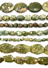 Natural RHYOLITE Oval Barrel Faceted Nugget Slab 16 Inch Strand