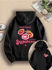 Women's Blue Tropical Summer Graphic Hooded Sweatshirt - Plush Kangaroo Pocket 