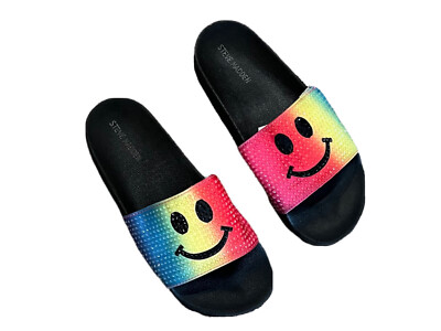 Steve Madden Rainbow Smiley Face Slides Girls 4