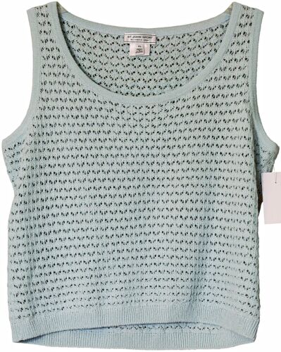 ST. JOHN Sport Marie Gray XL Modern Crochet Knit Tank Top MINT Green LOGO Sz XL - 第 1/2 張圖片