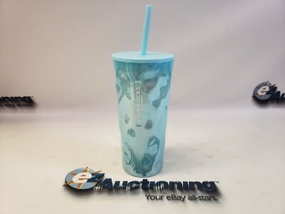 Starbucks Holiday Powder Blue Ripple Frost Glass 18oz New
