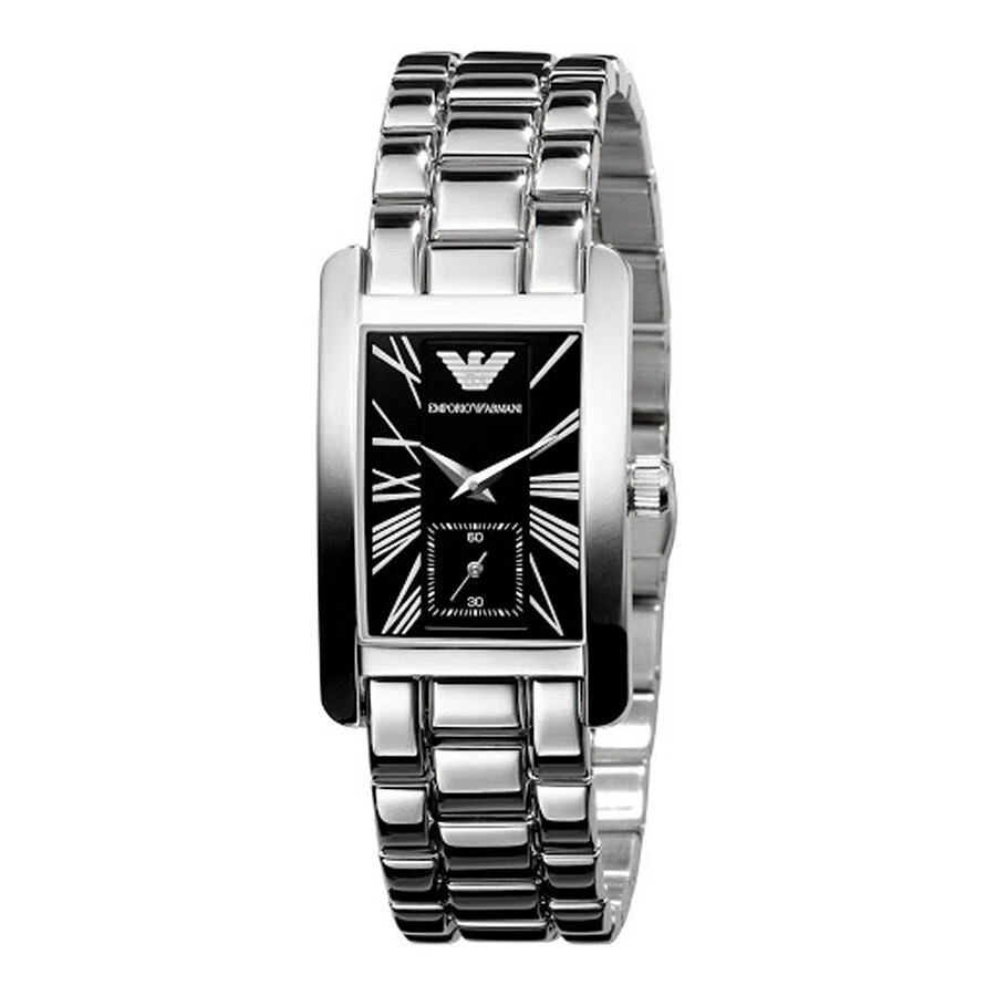 NEW EMPORIO ARMANI AR0157 CLASSIC STAINLESS STEEL SILVER BLACK TONE WOMENS WATCH