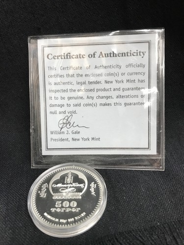 Moneta 25 grammi lupo grigio 2003 MONGOLIA 500 Tigrik argento 925 proof - Foto 5 di 8