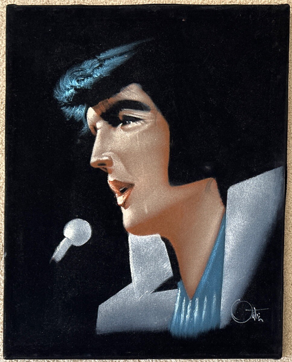 70s エルビス ベルベットペインティング ベルベットピクチャー ヴィンテージ Vintage Crying Elvis Presley Velvet Painting 15.75