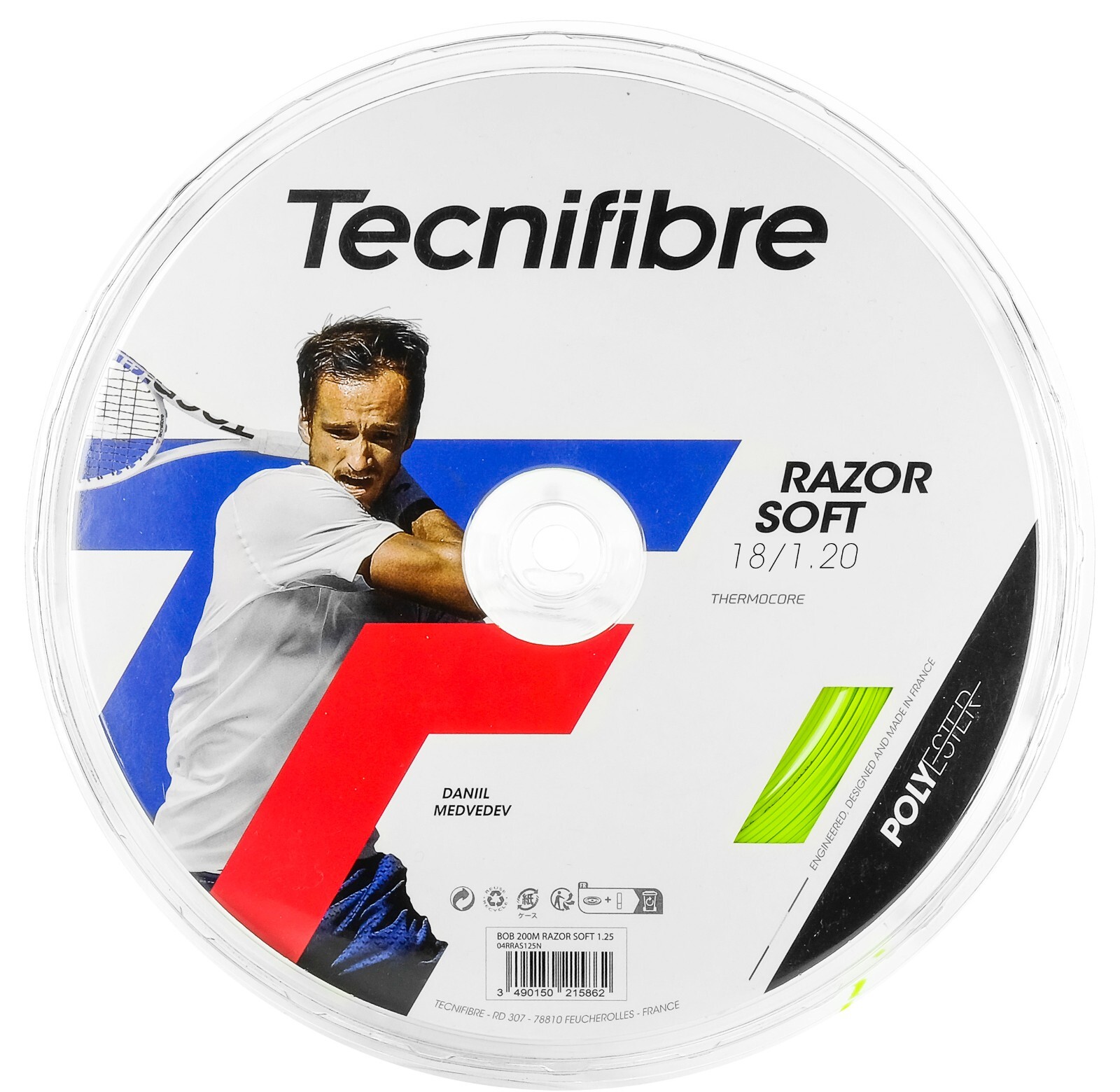 Tecnifibre RAZOR SOFT Tennis Racket String - 1.20mm/18G - 200m Reel - Lime