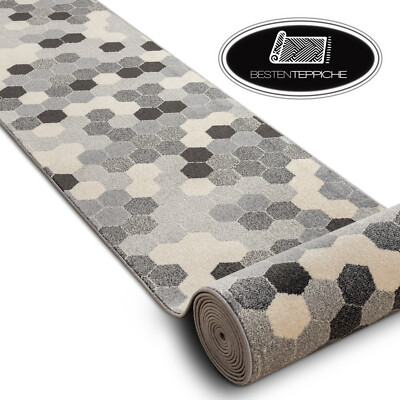 Modernen Läufer 'HEOS' Hexagon grau creme Breite 60-100 cm beliebige Länge