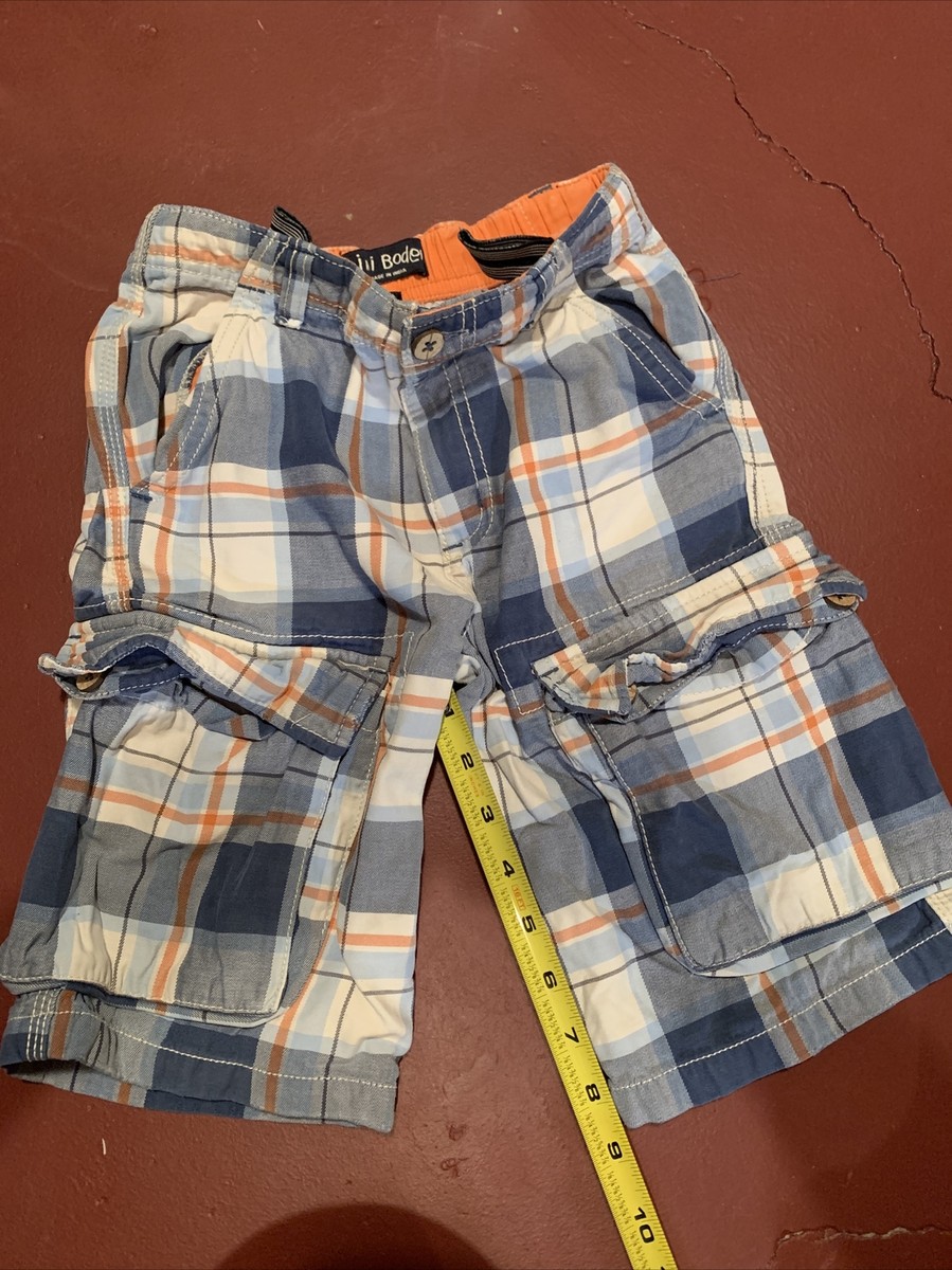 Short Cargo Garçon Mini Boden - Carreaux Bleu, Vert, Orange - Taille 7 (ajustable) - Excellent état